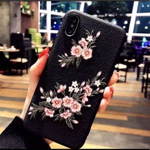Black Embroidered Floral iPhone Case